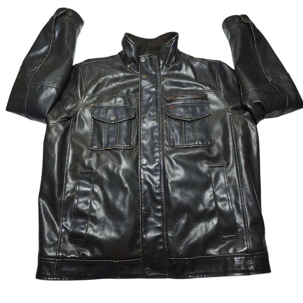 Levi Strauss Sherpa Lined Faux Leather Jacket Mens Large Brown Full Zip Bomber